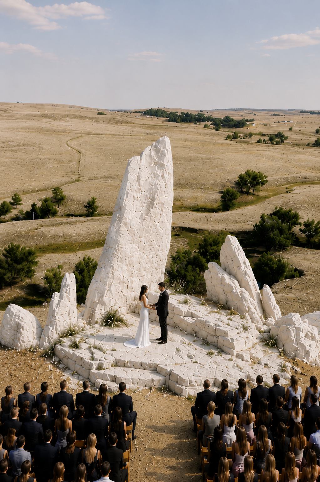 The Alabaster Tower — a single white monolith above the ceremony circle